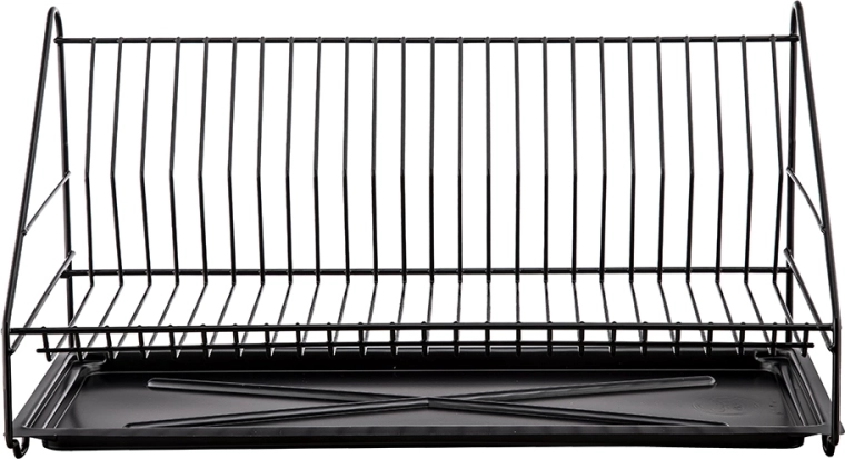 Single-tier dish drying rack 50 cm with drip tray, black