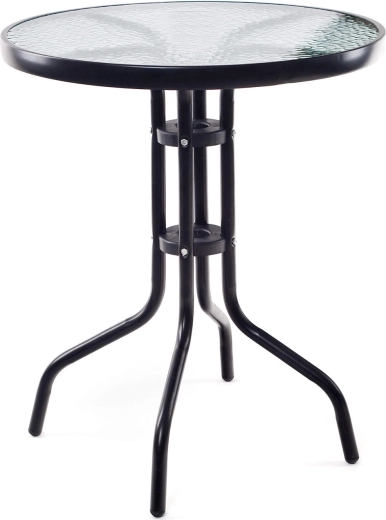 garden round table with glass top 60 cm – black metal