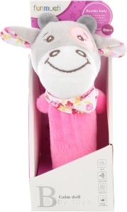 Свиркаща дрънкалка розова кравичка за бебета