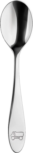 Children’s stainless steel spoon with a car motif