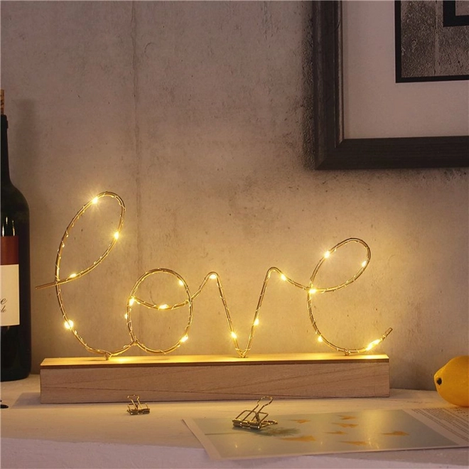 Настолна LED декорация Love върху дървена основа