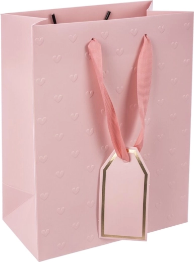 Pink gift paper bag with embossed hearts 18 × 10 × 23 cm