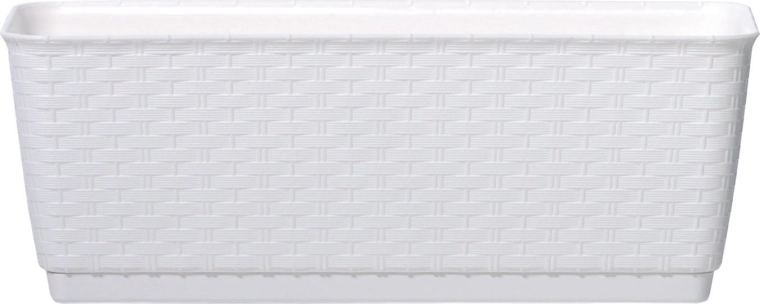 Rattan-look planter with saucer 40 cm white