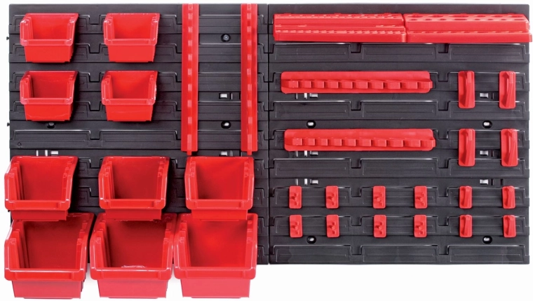 Hanging panel with 10 bins and 22 tool holders ORDERLINE 800 × 165 × 400 mm