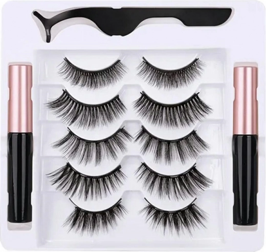 Магнитни мигли 5 чифта с 2 магнитни очни линии и пинсета