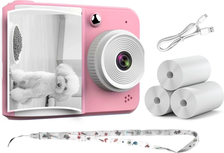 RENEW FORCE Kids’ Instant Camera with 3 Rolls of Paper, Pink