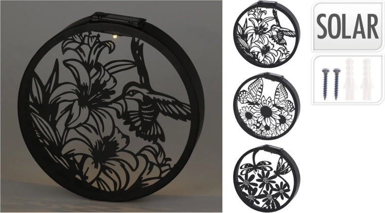 Solar wall LED decoration circle metal black/gold 25 cm