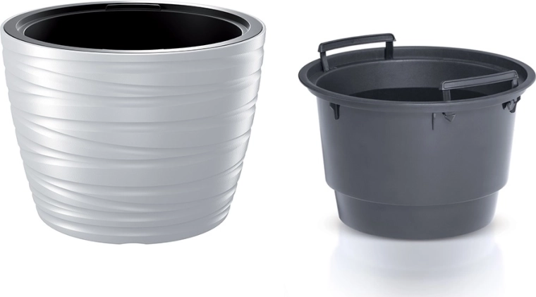 Low planter with insert MAZE 37.5 cm – white