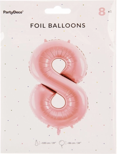 Pink foil balloon number 8, 86 cm