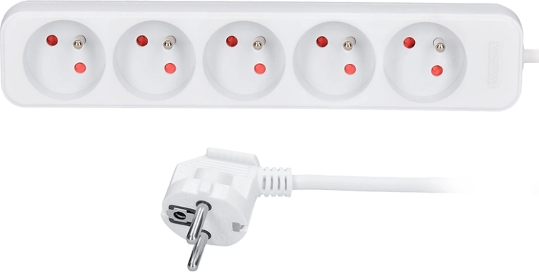 Удължителен кабел Solight 2 m, 5 гнезда, бял