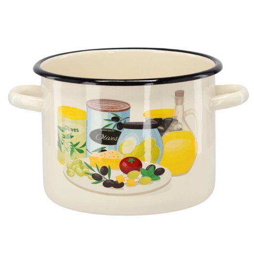 Enamel pot 4.5 l, 20 cm, cream with olive motif