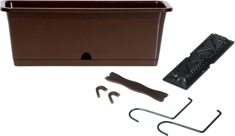 CAMELIA W Window Box with Hooks 50.8 cm Dark Brown, Self-watering