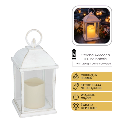 White LED Lantern with Candle 20.5 cm