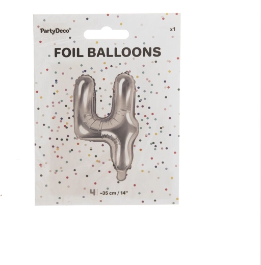 Silver foil balloon number 4, 35 cm