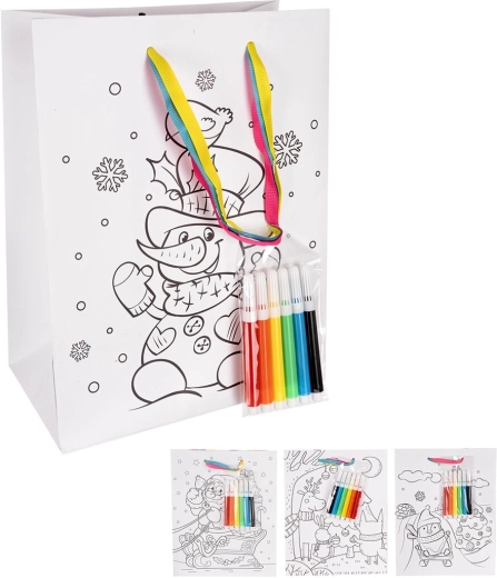 Color-in gift paper bag with markers 18 × 10 × 23 cm (assorted designs)