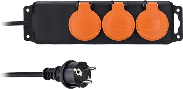 Solight outdoor extension lead IP44 with 3 sockets and rubber cable 10 m
