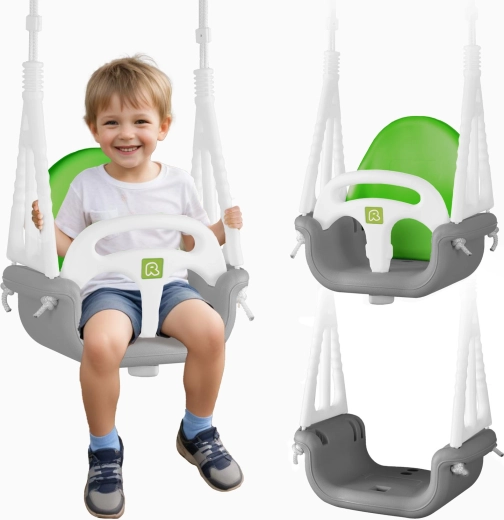 Ricokids детска махалова люлка Слонче 3в1 сиво-зелена