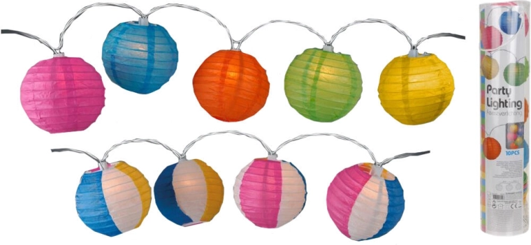 LED светлинна верига с фенери 10 см, 10 LED, цветна