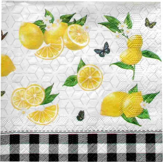 Салфетки с мотив на лимони, 3-пластови 33 × 33 см