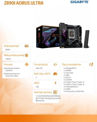 AORUS Z890I ULTRA – mini‑ITX дънна платка с Wi‑Fi 7 и PCIe 5.0