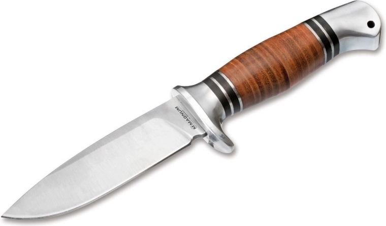 Ловен нож Magnum Leatherneck Hunter 11,2 см, сатениран, кожена дръжка, найлонова кания