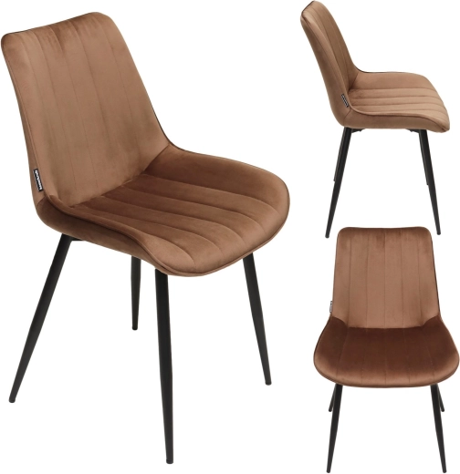 Upholstered velvet dining chair in loft style, brown