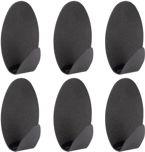 Self-adhesive oval steel hooks, black (6 pcs)