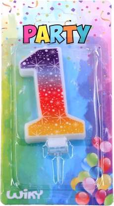 Парти свещ цифра 1 със звезди