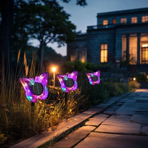 Purple solar stake light butterfly with colorful LEDs