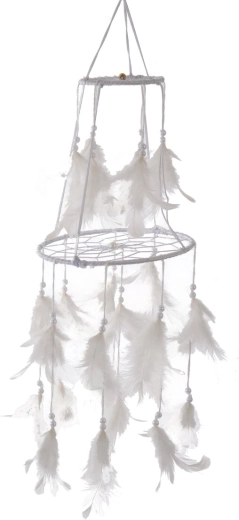 Tiered cotton dreamcatcher with feathers, white 52 cm