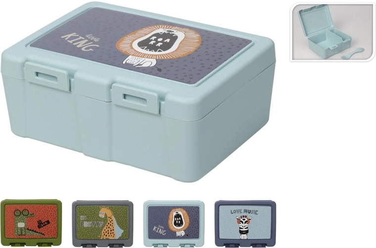 Snack box with click closure and print, plastic, mixed designs 18 × 13.5 × 7.5 cm