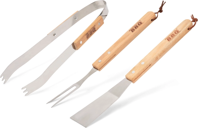 Grill tool set with wooden handles, 3 pcs