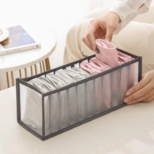 Wardrobe organizer with 11 compartments for underwear - gray