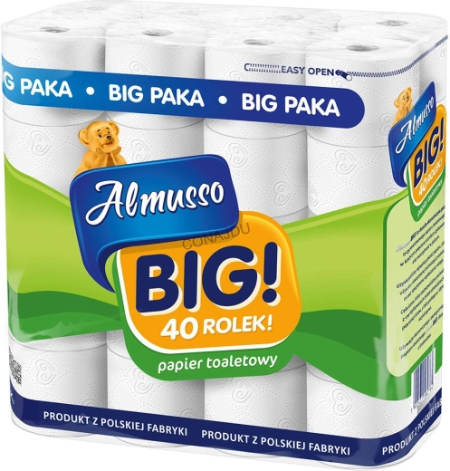 Тоалетна хартия BIG 3-пластова от целулоза, опаковка 40 бр., FSC