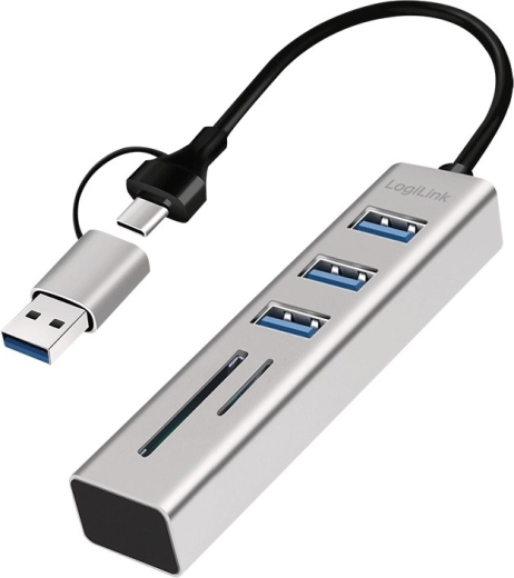 LogiLink USB‑C/USB‑A хъб 3× USB 3.0 с четец на SD и microSD