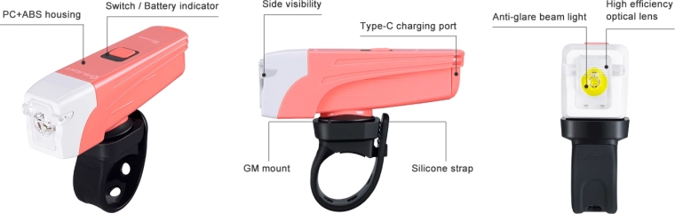 Предна велосипедна светлина OLIGHT Wyvern розова, 300 lm, USB‑C