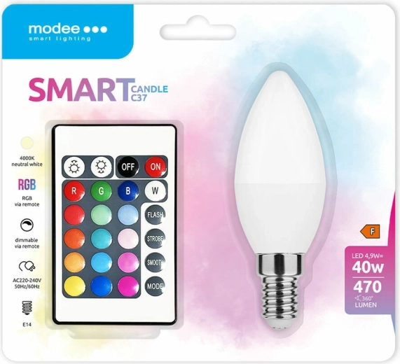 Modee Smart LED Bulb Candle C35 4.9 W E14 RGB+W 470 lm with Remote Control