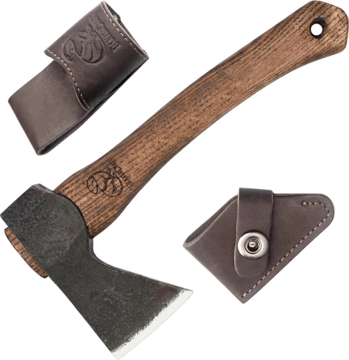BeaverCraft AX1 compact bushcraft hatchet with leather sheath