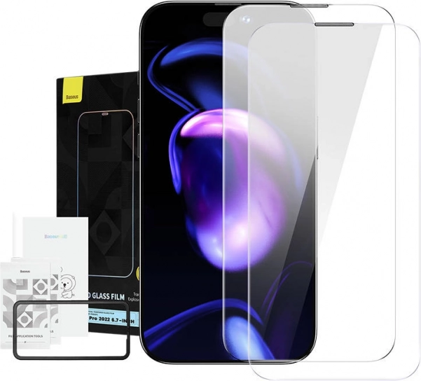 Baseus Crystal закалено стъкло, устойчиво на прах, 0,3 mm за iPhone 14/13/13 Pro – Двоен пакет