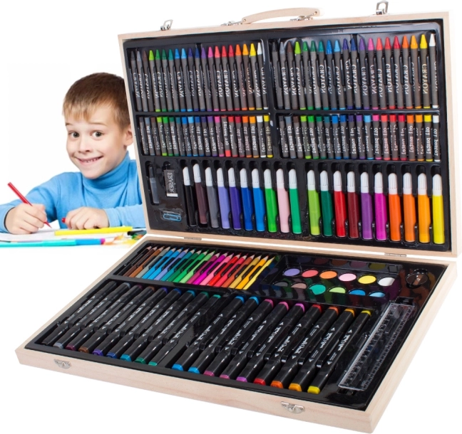 Художествен комплект за рисуване в дървен куфар