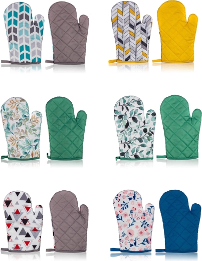 BASIC Kitchen Oven Mitts with Loop, Polyester, 27 × 17 cm, Set of 2, Assorted Designs