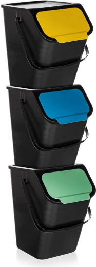 Stackable recycling bins BINI 3×25 l, black