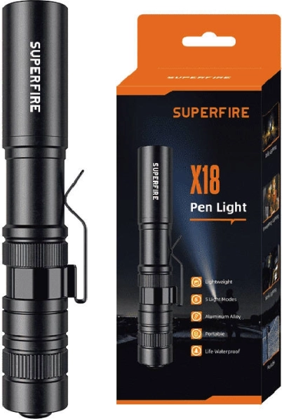 Джобен фенер Superfire X18, 55 lm, 5 режима, обхват 38 м