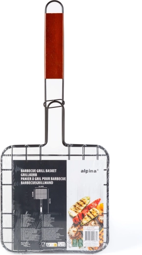 Meat grilling rack with wooden handle