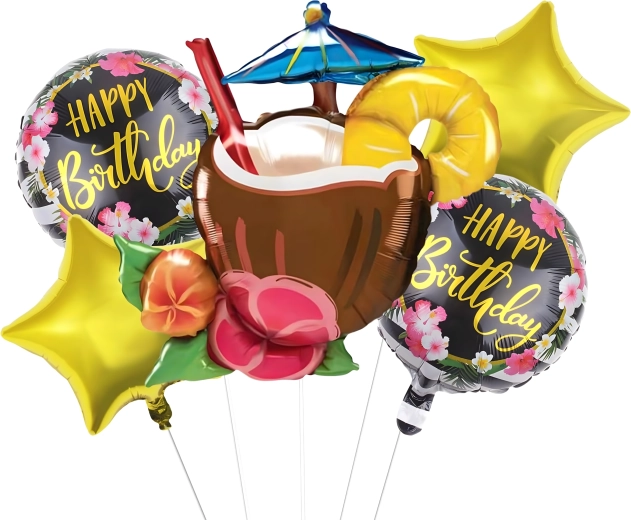 Aloha Balloon Set for Birthdays and Hawaiian Parties, 5 pcs