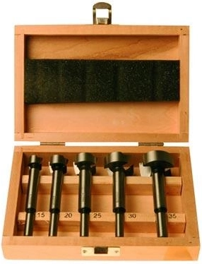 Forstner bit set for wood 15–35 mm in wooden box, 5 pcs