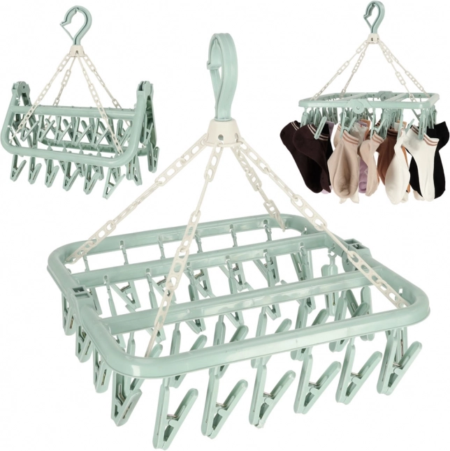 Универсална пластмасова сушилка за пране с 32 щипки, синя