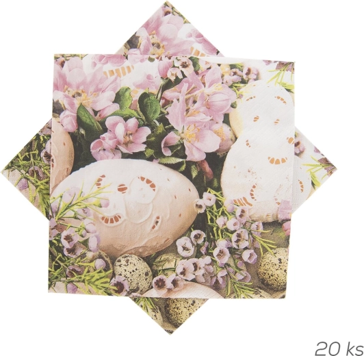 Хартиени салфетки с мотив на яйчица и цветя 33 × 33 см, 20 бр.