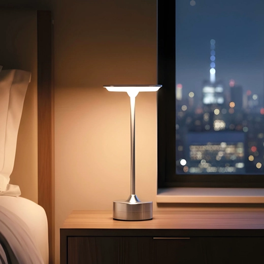 Silver rechargeable table lamp with adjustable light color