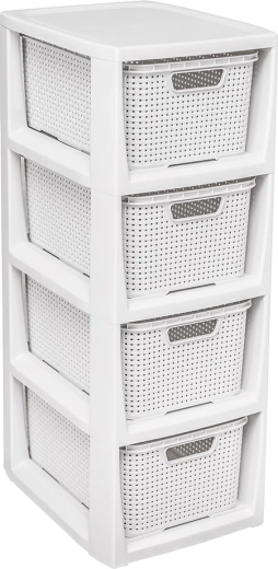 Складов стелаж Rattan с 4 чекмеджета, бял